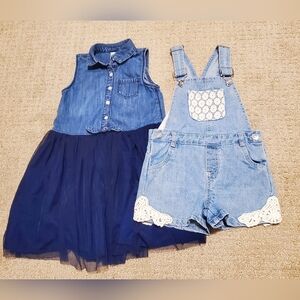 OshKosh B'gosh Blue Denim Dress and Overalls Set
